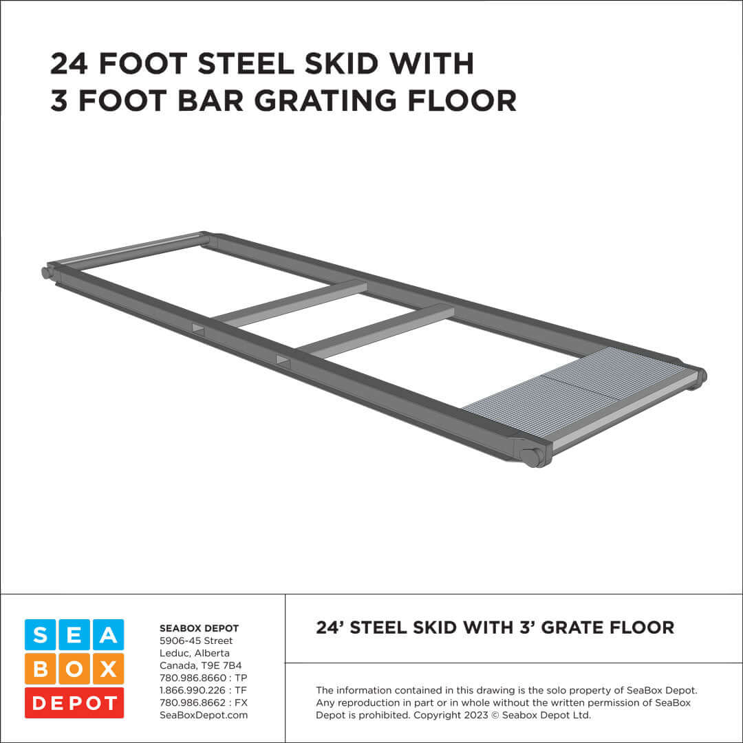 Skid – 24′ Weld On With Bar Grating 3′ One End